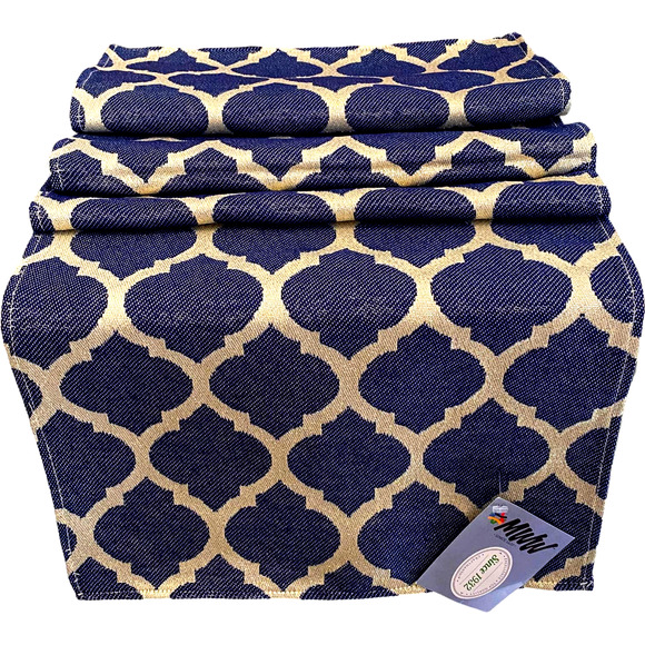 Moroccan Me Crazy Mediterranean Ikat Table Runner Decor Blue G Thread 72" NEW - Picture 7 of 8